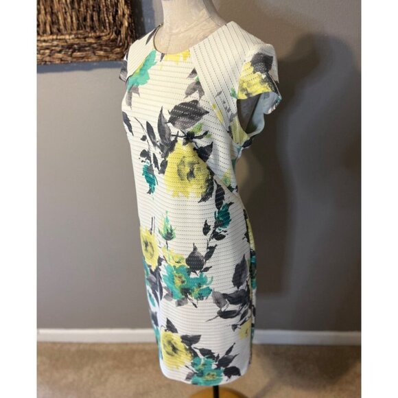 Madison Leigh Dress 14 Stretch Ivory Green Yellow Floral Summer Washable NEW - Picture 6 of 8